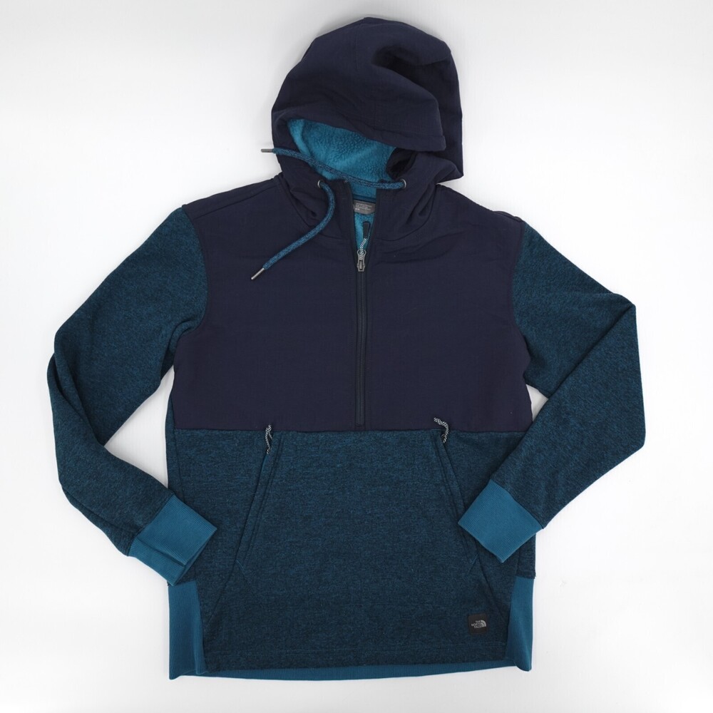 The North Face Sweater Womens medium Blue Green Hooded Pull over 1/2 Zip Outdoor